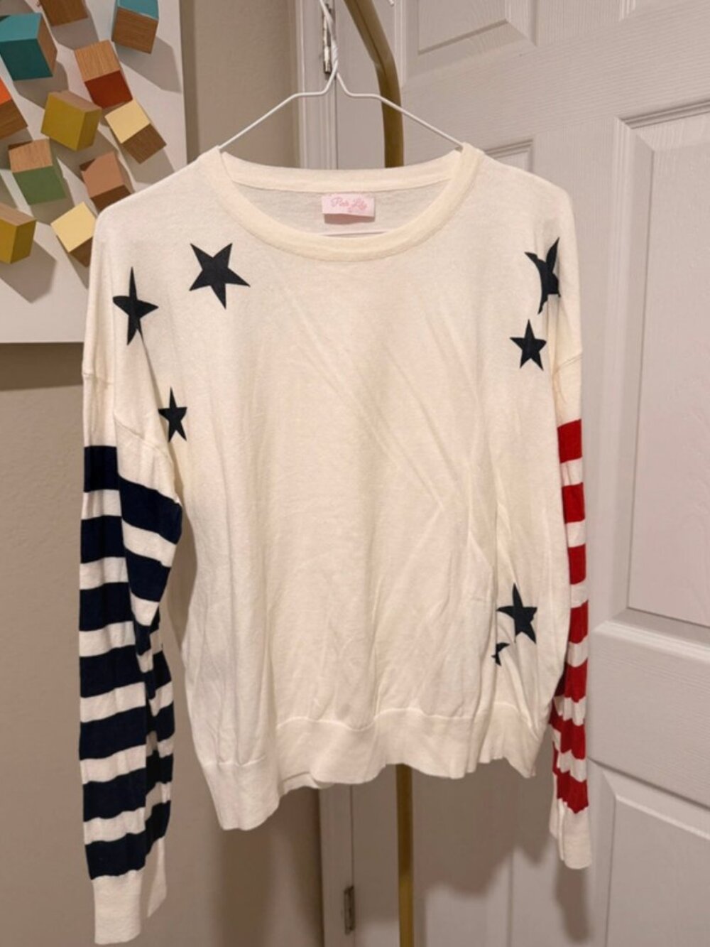 Pink Lily Americana Stars & Stripes Sweater L New
